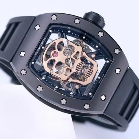 JB factory Richard Milletop-tier watch automatic movement genuine tourbillon men's white dialrubber strap watch front view