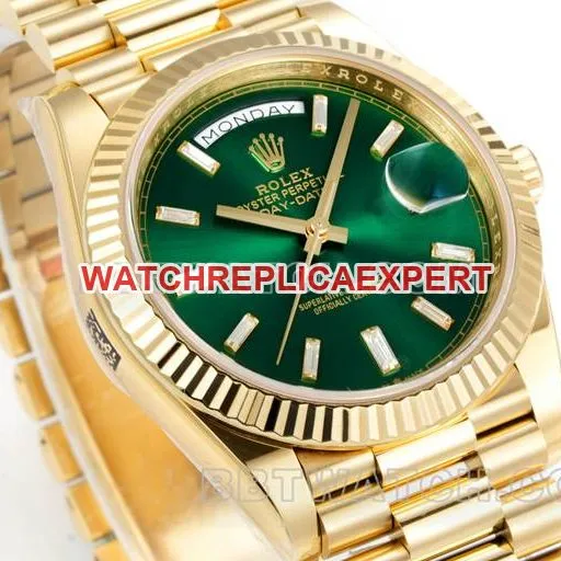 watch Rolexyellow goldPPM factory Day-Date mechanical green dialfront live photo