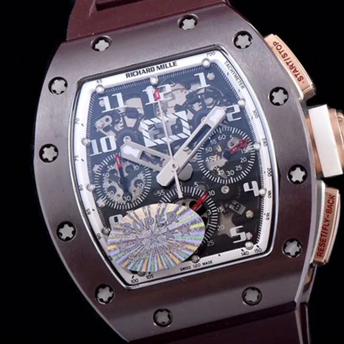 Top-tier watch Richard Mille men's black dial automatic chronograph watch movement picture