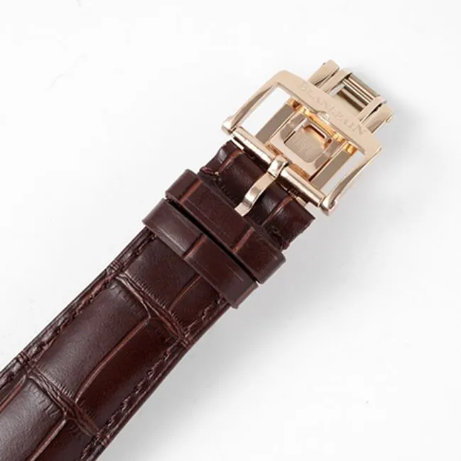 top-tier watch Blancpain men's white dial brown belt classic series leather strap watch front view