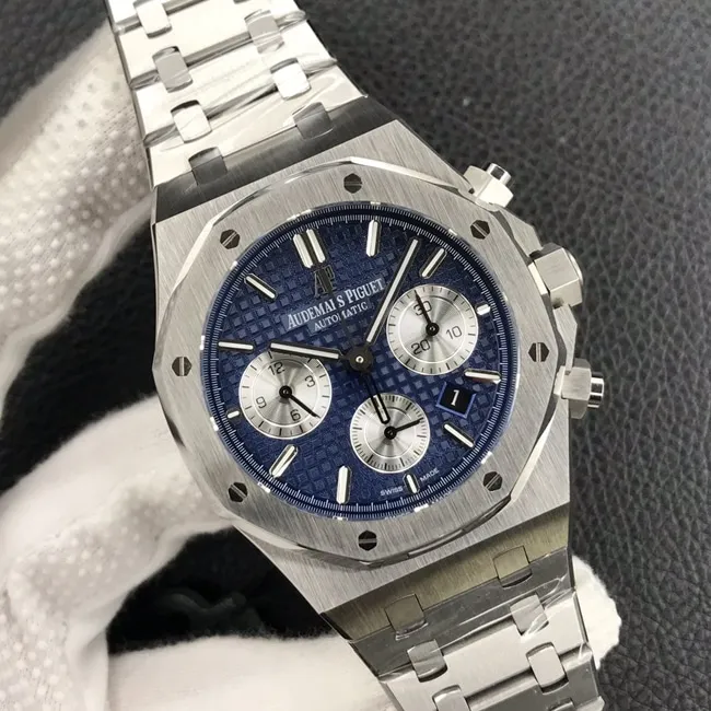 BF factory new top-tier watch Audemars PiguetRoyal Oak series 26331OR men's blue dialsteel braceletchronograph watch front view