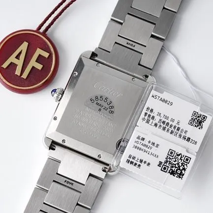 AF Factorytop-tier replicaCartier men's white dialsteel bracelet tank series W5200028 mechanical watch side view