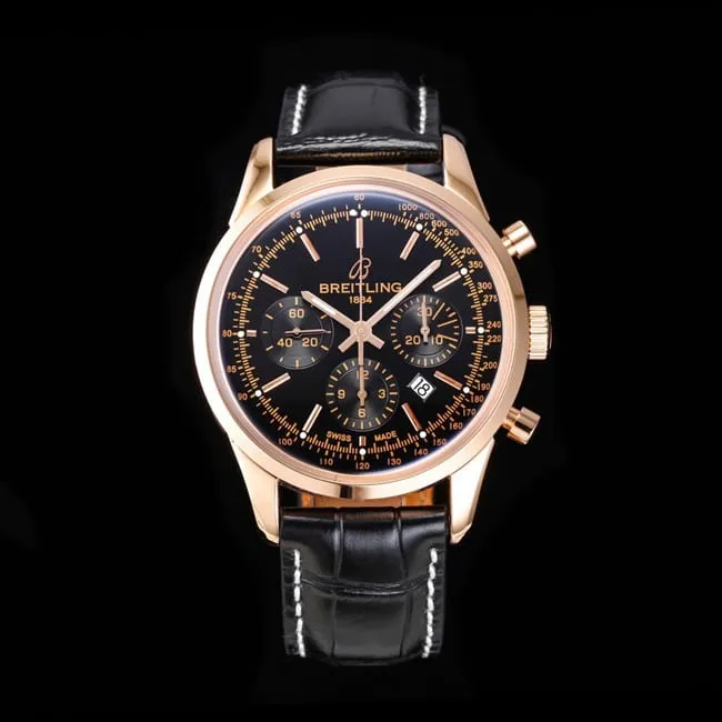 top-tier watch Breitling overseas series chronograph gold steel case watch front view