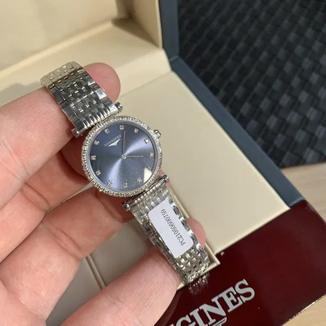 top-tier watch Longines women's blue dialsteel bracelet Jialan series quartz watch front view