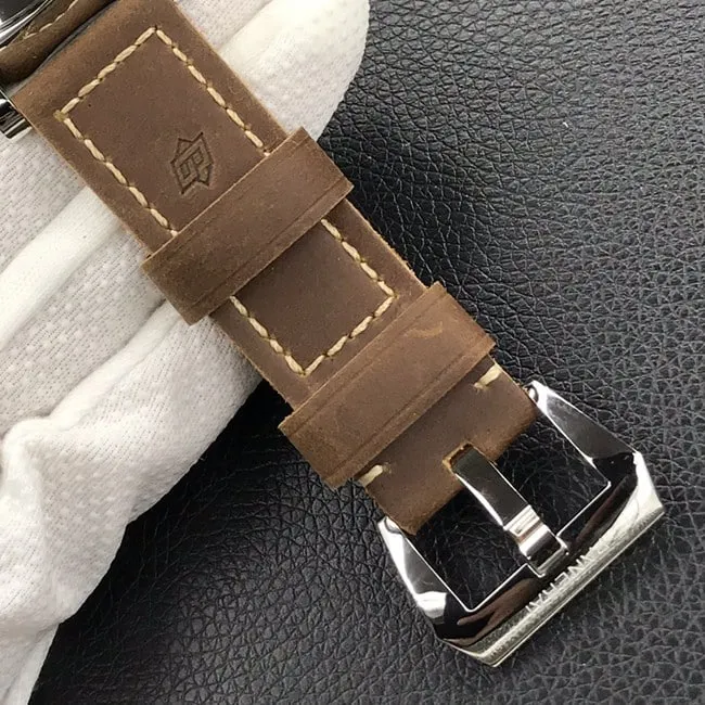 HW factory Paneraireplica watch men's green dial brown belt manual mechanical leather strap watch front view