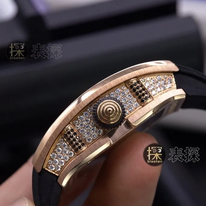 Richard MilleRM007-1 1:1replica watch full diamond black dial black rubber strap front view