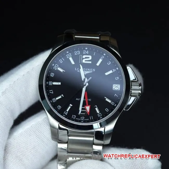 Longinestop-tier watch black dialsteel bracelet Concas four-pin simple and elegant men's fully automatic movement watch front view