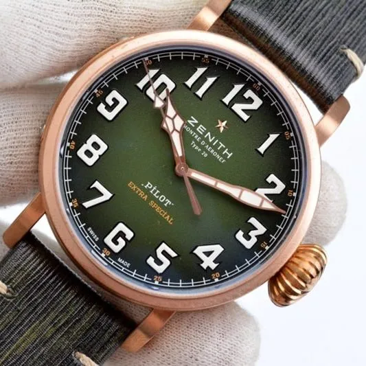 Big factory high-quality replicaxf Zenith watch newly upgraded bronze big fly big dial retro men's watchdetail shots