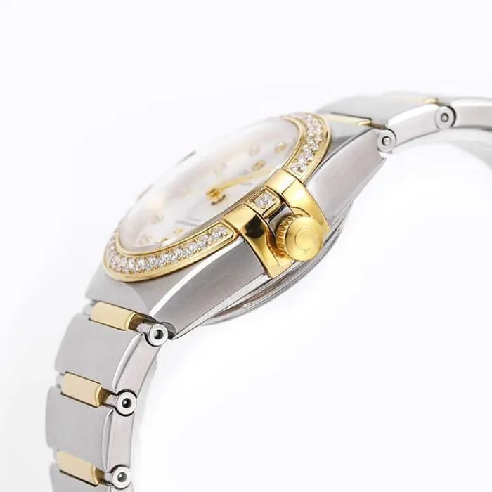 Top collectible watches Omega Women's White Plate Constellation Steel Strap Watch Front View