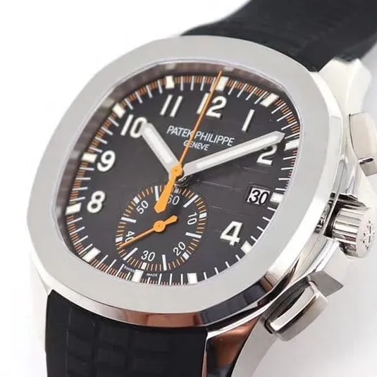 OM Factorytop-tierhigh-quality replicaPatek Philippe grenade chronograph watch new 5968A-001 integrated movement watch black rubber bracelet side view