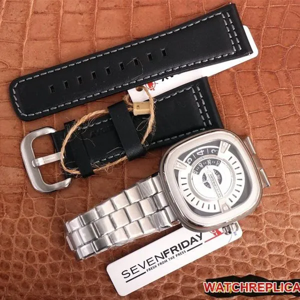 watch seven day display five SEVENFRIDAY/automatic movementmen's watch Swiss steel bracelet large dial white front view