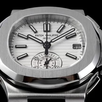 3K FactoryPatek Philippetop-tier watch Nautilus multifunctional chronograph men's white dialsteel bracelet watch front view