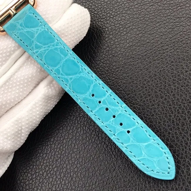 YF factory top-tier watch Hermes Vwhite dial blue belt women's leather strapquartz watch front view