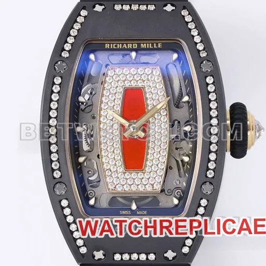 Richard Mille collectible watch ZF Factory black ceramic red dial diamond mechanical watch RM07-1front live photo