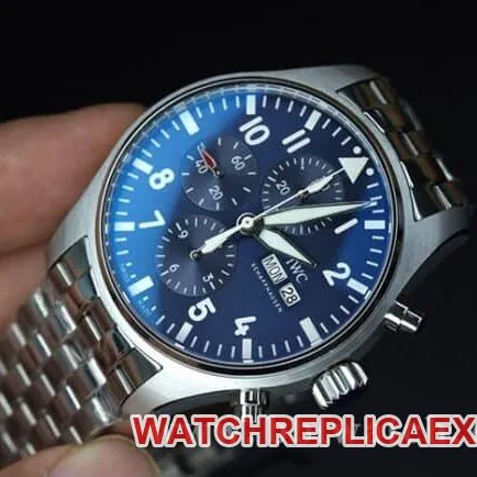 ZF Factorytop-tier watch IWC men's steel bracelet pilot little prince blue dialDay-Date fully automatic movementchronograph stopwatch side view