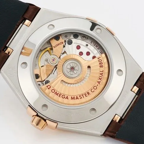 TW factory top-tier watch Omega men's brown plate brown belt constellation series leather strap watch front view