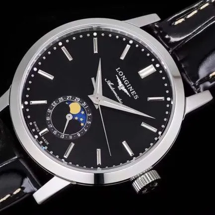 top-tier watch Longines classic retro series 1832 model white steel black bottom mechanical men's watch