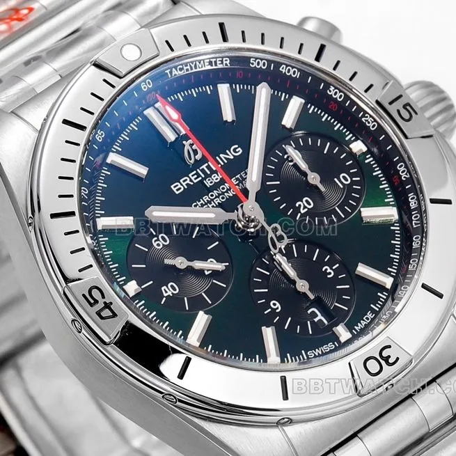 BLS factory Breitling machinery chronograph1:1super clonegreen dialAB01343A1L1A1front live photo