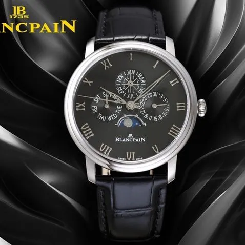 Blancpaintop-tier watch classic series 6656 automatic movement men's green dialleather strap watch front view