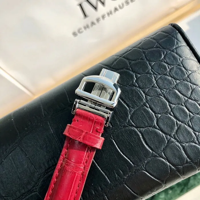top-tier watch IWC women's white dial Portofino automatic movementleather strap watch front view