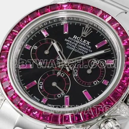 collectible watch DaytonaRX FactoryRolexblack dial pink diamond bezel mechanical front live photo