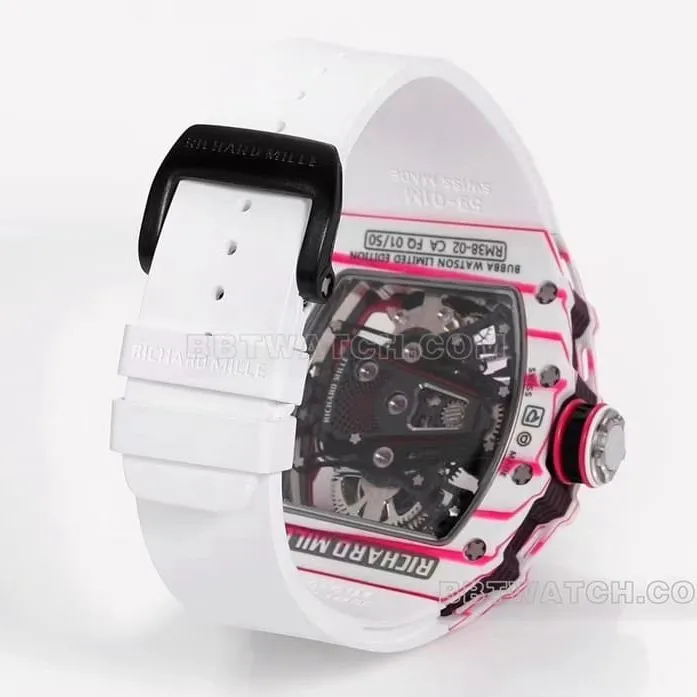 Richard Mille men's top-tier 1:1high-quality white rubber model RM 38-02front live photo