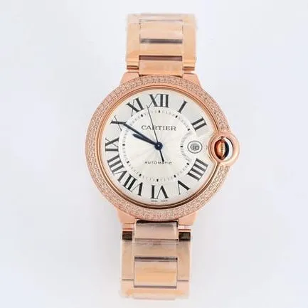 V6 Factory Cartier top watch men's white dial gold strap Ballon Bleu series automatic mechanical watch front view