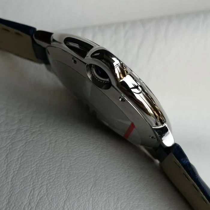 top-tier watch Cartier men's blue dial blue balloon series mechanical leather strap watch front view