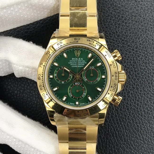top-tier watch Rolex automatic movement men's green dial gold belt Daytona series steel bracelet watch front view