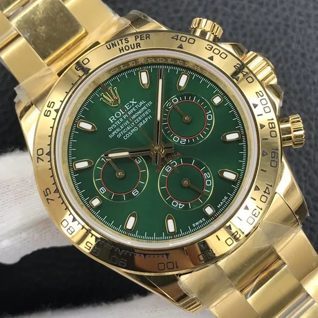 top-tier watch Rolex automatic movement men's green dial gold belt Daytona series steel bracelet watch front view