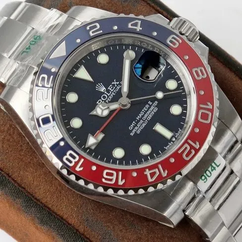 GS factory Rolextop-tier watch men's blue dialsteel bracelet GMT-Master type II GMT series mechanical watch front view