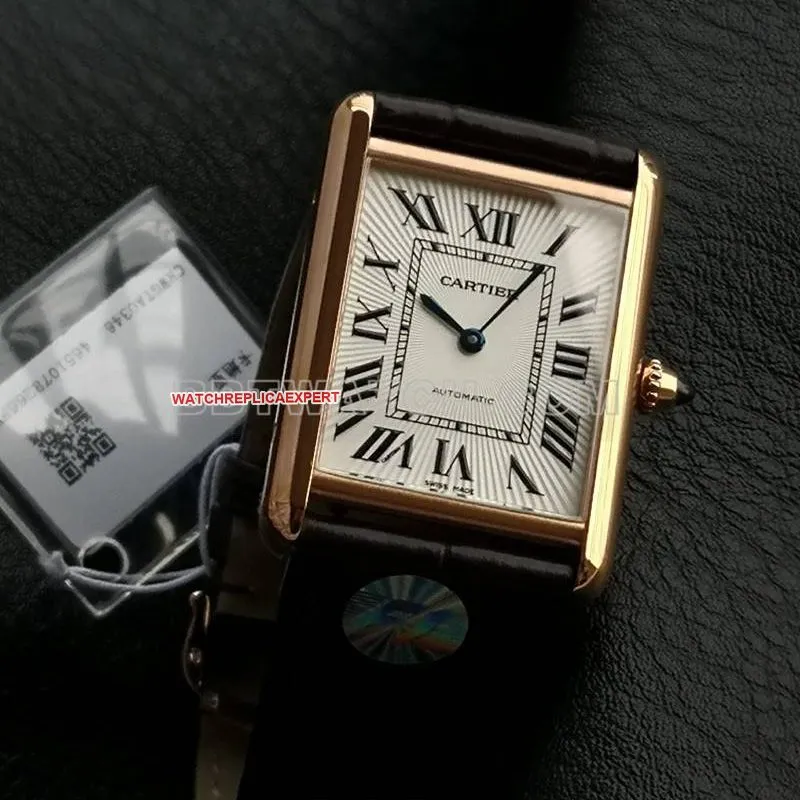 Cartier1:1replica watch F1 factory tank white dialrose gold case 2899MCmovementleather strap model front live photo