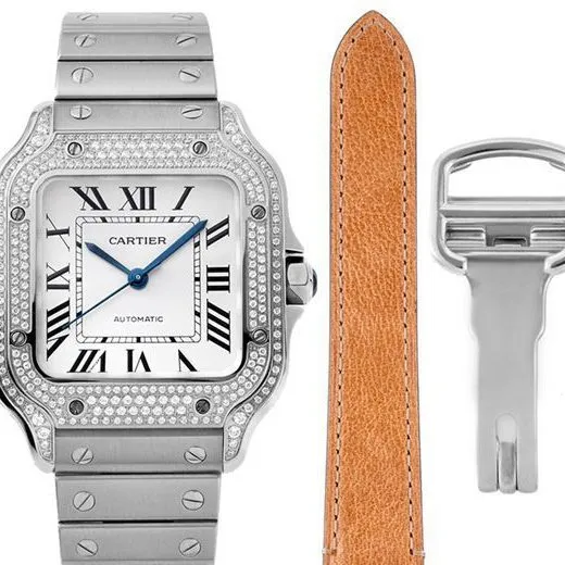 Cartiertop-tiersuper watch Santos series ladies steel braceletdiamondwhite dial watch clasp picture