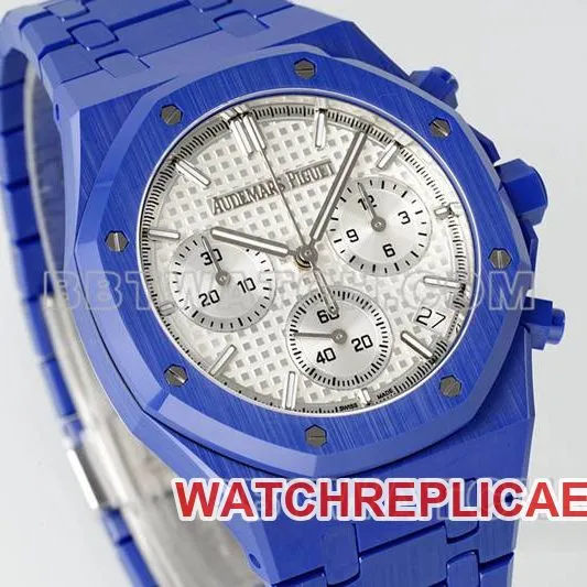 Audemars Piguet collectible watch APS factory Royal Oak silver white dial mechanical blue steel bracelet model 26240front live photo