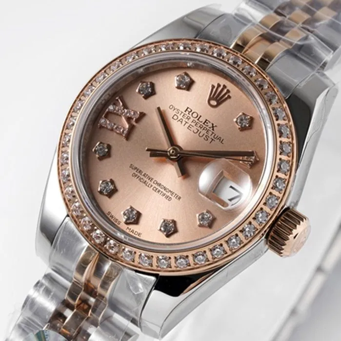 Top-tier watch Rolex women's gold plate Datejuststeel bracelet watch front view