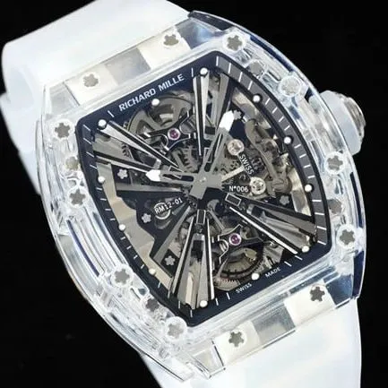Top Richard Mille collectible watches Men's Black Plate Rubber Belt Automatic Mechanical Tourbillon Details