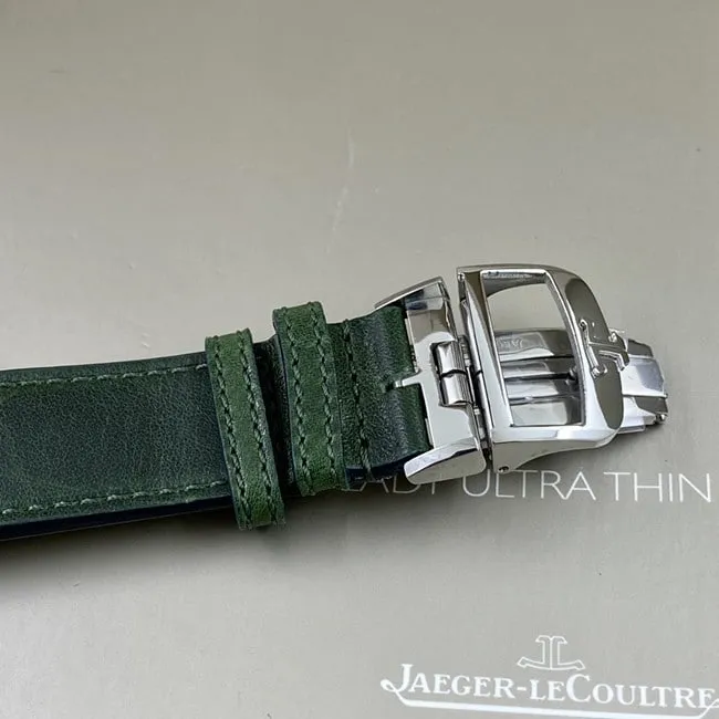 top-tier watch Jaeger-LeCoultre men's green dial green strap flip series manual winding leather strap watch front view