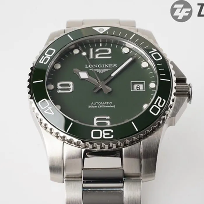 top-tier watch Longines men's green dial Concas series mechanical steel bracelet watch front view