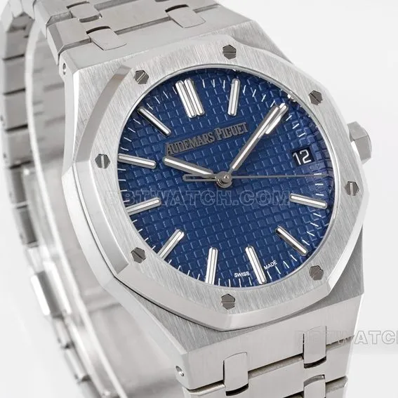 APS factory Audemars PiguetRoyal Oaktop-tier replicablue dialsteel bracelet model 15510ST.OO.1320ST.06front live photo
