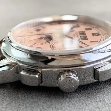 top-tier watch Patek Philippe men's pink plate brown belt super complex function series leather strap watch front view