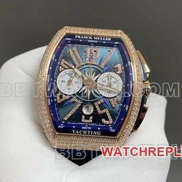 ABF factory Frank Muller 1:1replica watch V45blue dial gold diamond case leather braceletfront live photo