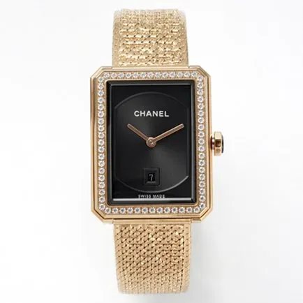 top-tier replicaChanel women's black dial gold steel braceletBOY FRIEND series quartz watch detail shots