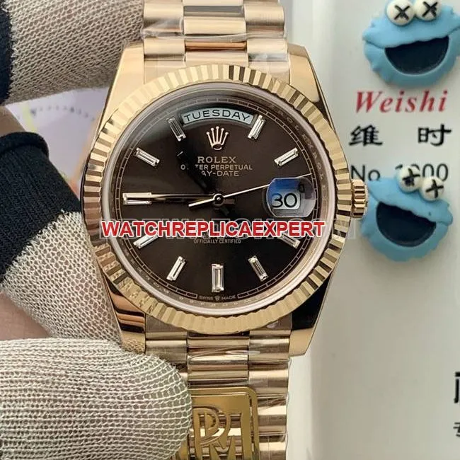 collectible watch Rolexrose goldPPM factory Day-Date mechanical brown dial front live photo