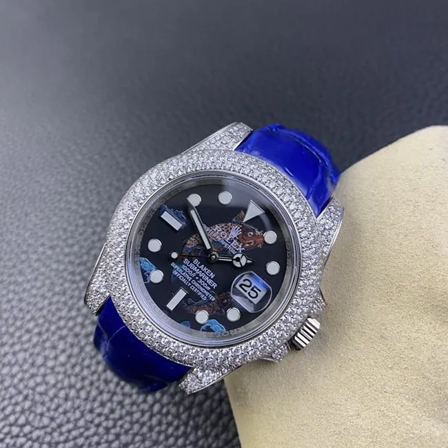 top-tier replicaRolexsuper watch Submariner series full automatic movement men's black dial blue belt front view