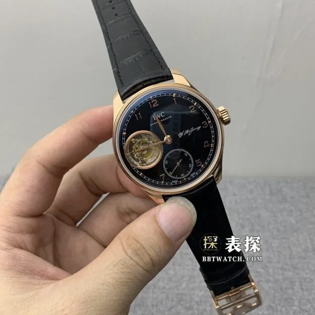 YL Factory IWC Portuguese Men's Top Watch Black Tourbillon Leather Strap Model Image and Price Front Real Shot