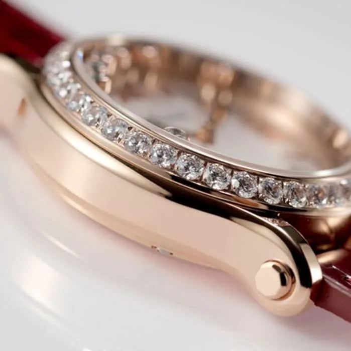 Top-tier watch Chopard women's white dial red band HAPPY DIAMONDS series mechanical watch front view
