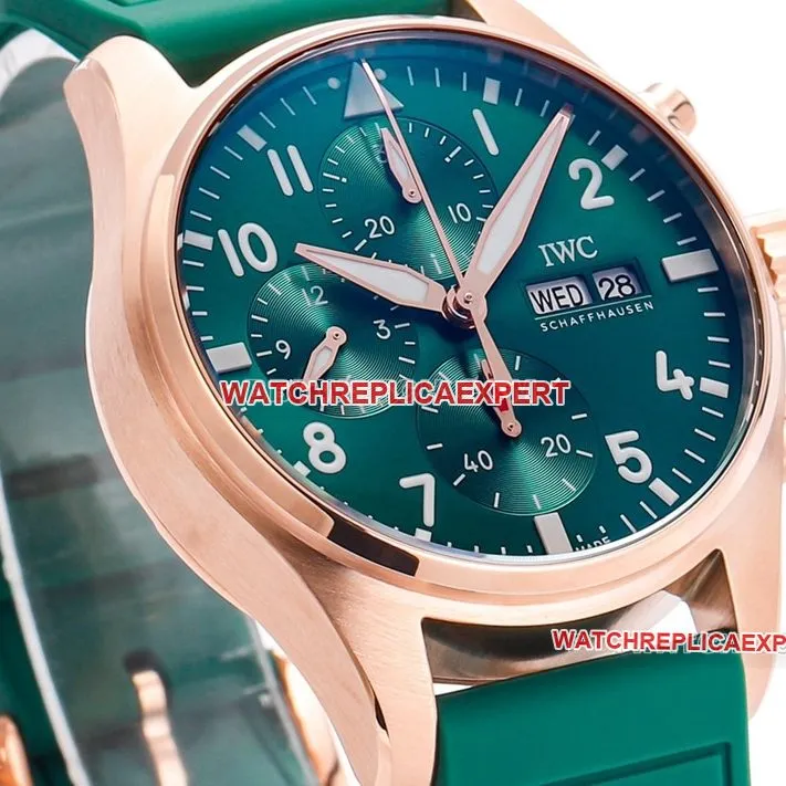 TW factory IWC pilot top-tier replicagreen dialrose gold rubber model IW388110side live photo