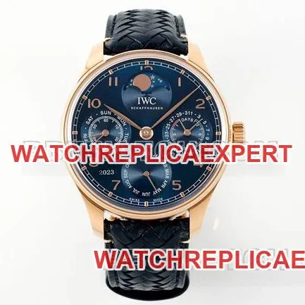 top-tier watch APS factory Portugal IWC perpetual calendar blue dialrose goldfront live photo