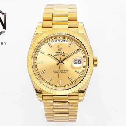 top-tier replicaRolexday displayDatejust 18K gold plate men's mechanical watch front view