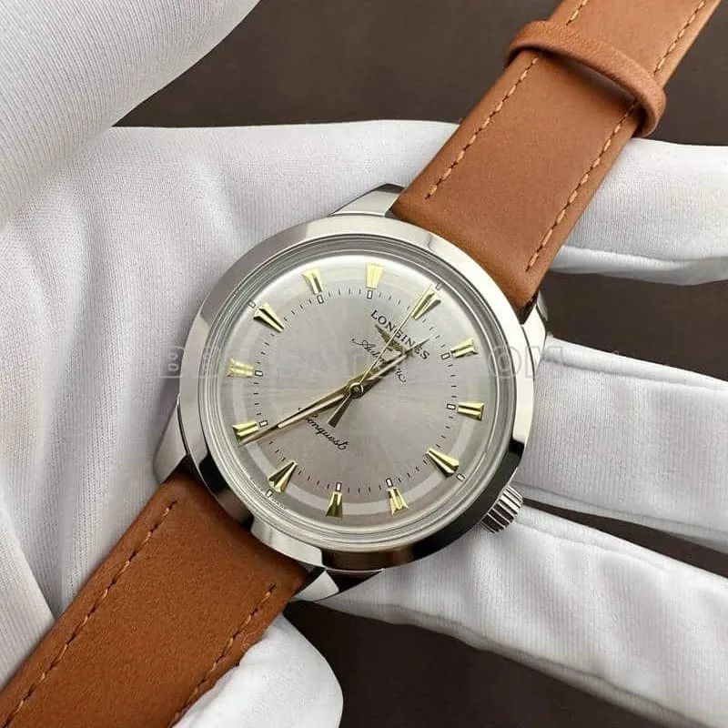 AF FactoryLongines Concas silver white dialleather strap model L1.650.4.72.2side live photo